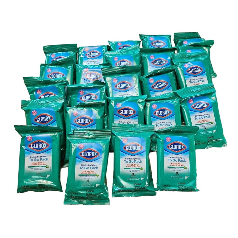 24-Pack Lot Clorox Travel To Go Packs Individual Packs With 9 wipes‎ In Package